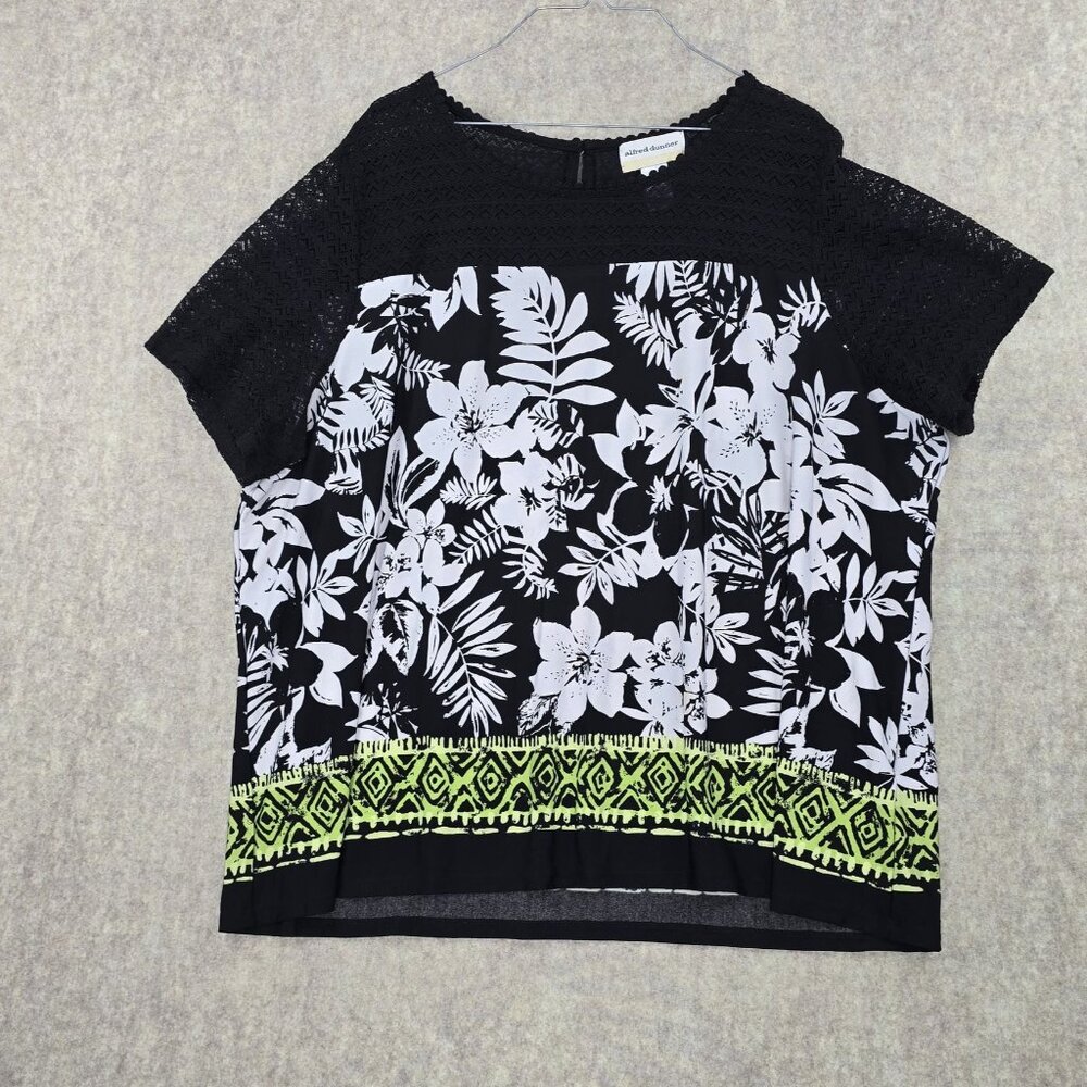 Alfred Dunner Womens Floral Blouse Black & White Size 3X Polyester Lace
